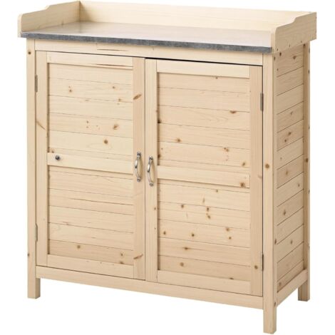 Gartenschrank, Pflanztisch mit Unterschrank, Holz, Geräteschrank mit 2 Einlegeböden, Geräteschuppen, Garten Schuppen, Natur