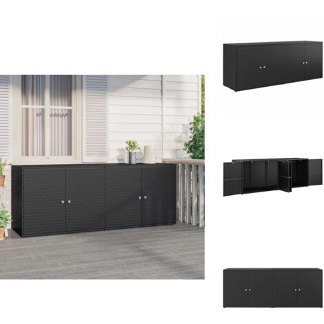 Gartenschrank Schwarz 198x55,5x80 cm Poly Rattan - Gartenschrank - Outdoor Möbel - Stauraum - Wetterfest - Holzoptik