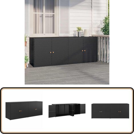 Gartenschrank Schwarz 198x55,5x80 cm Poly Rattan - Gartenschrank - Outdoor Möbel - Stauraum - Wetterfest - Holzoptik