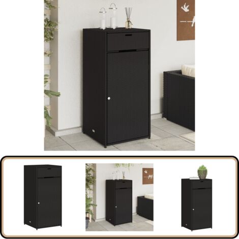 Gartenschrank Schwarz 55x55x111 cm Poly Rattan - Outdoor-Schrank - Gartenschrank - Stauraum - Gartenorganisation - Rattan Gartenmöbel