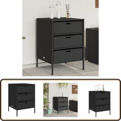 Gartenschrank Schwarz 55x59x80 cm Poly Rattan - Outdoor-Schrank - Gartenschrank - Stauraum - Gartenorganisation - Polyrattan