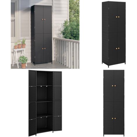 Gartenschrank Schwarz 59x40x180 cm Poly Rattan - Gartenschrank - Outdoor Möbel - Stauraumspeicher - Wetterfest - Holzoptik - Home & Living