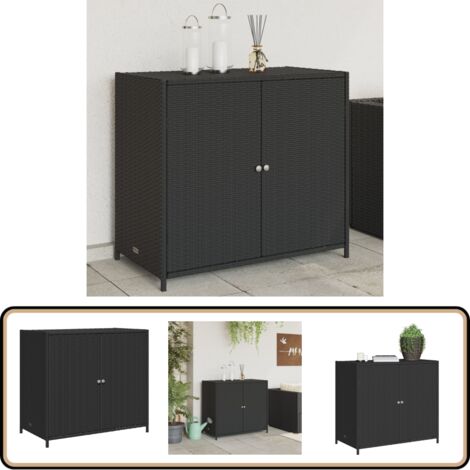 Gartenschrank Schwarz 83x45x76 cm Poly Rattan - Outdoor-Schrank - Gartenschrank - Stauraum - Gartenorganisation - Polyrattan