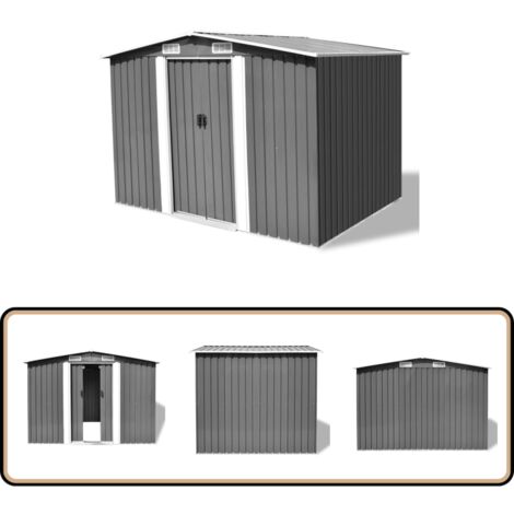 Gartenschuppen Grau Metall 257 x 205 x 178 cm - Gartenschuppen - Stahltankschrank - Werkzeuglager - Outdooraufbewahrung - Gartenmöbelschutz
