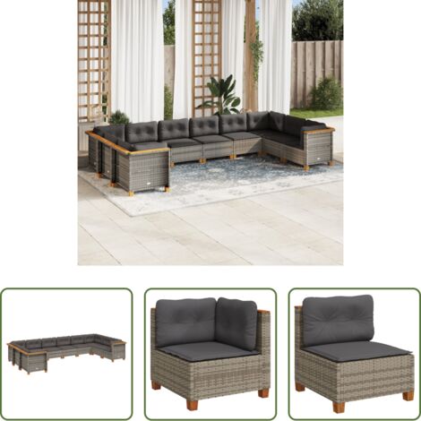 Gartensessel -  10-tlg. Garten-Sofagarnitur mit Kissen Grau Poly Rattan