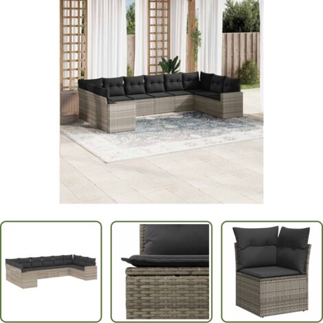 Gartensessel -  10-tlg. Garten-Sofagarnitur mit Kissen Hellgrau Poly Rattan