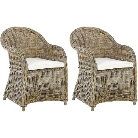 Gartensessel 2er Set mit Auflagen SUSUA Rattan Naturfarben