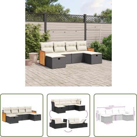 Gartensessel -  6-tlg. Garten-Sofagarnitur mit Kissen Schwarz Poly Rattan