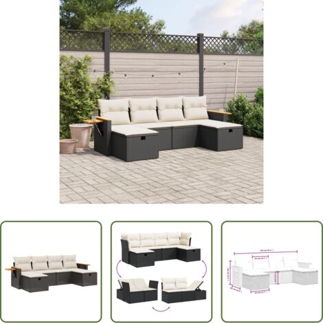 Gartensessel -  6-tlg. Garten-Sofagarnitur mit Kissen Schwarz Poly Rattan