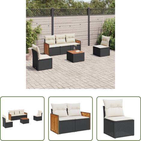 Gartensessel -  6-tlg. Garten-Sofagarnitur mit Kissen Schwarz Poly Rattan