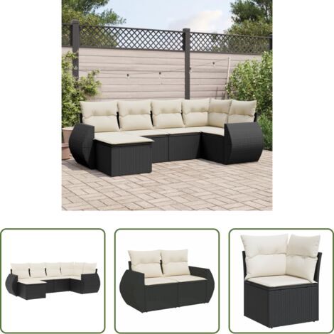 Gartensessel -  6-tlg. Garten-Sofagarnitur mit Kissen Schwarz Poly Rattan