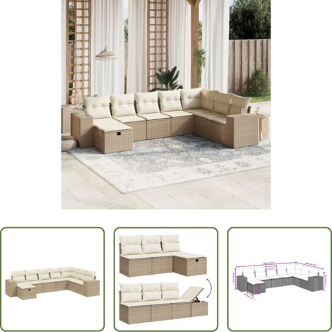 Gartensessel -  8-tlg. Garten-Sofagarnitur mit Kissen Beige Poly Rattan