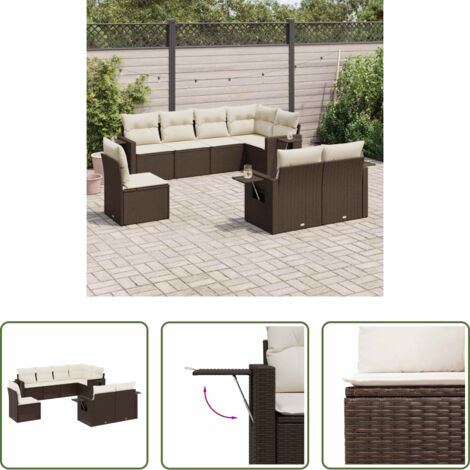 Gartensessel -  8-tlg. Garten-Sofagarnitur mit Kissen Braun Poly Rattan