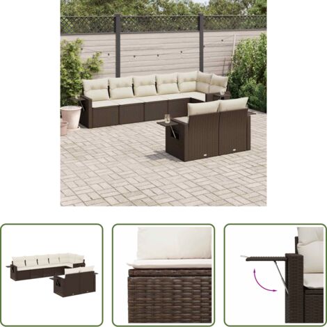 Gartensessel -  8-tlg. Garten-Sofagarnitur mit Kissen Braun Poly Rattan