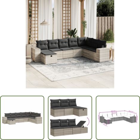 Gartensessel -  8-tlg. Garten-Sofagarnitur mit Kissen Hellgrau Poly Rattan
