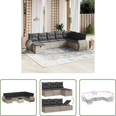 Gartensessel -  8-tlg. Garten-Sofagarnitur mit Kissen Hellgrau Poly Rattan