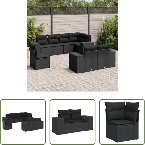 Gartensessel -  8-tlg. Garten-Sofagarnitur mit Kissen Schwarz Poly Rattan