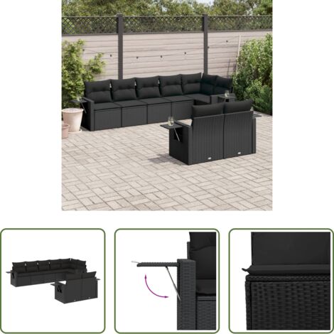 Gartensessel -  8-tlg. Garten-Sofagarnitur mit Kissen Schwarz Poly Rattan