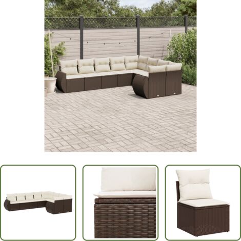 Gartensessel -  9-tlg. Garten-Sofagarnitur mit Kissen Braun Poly Rattan