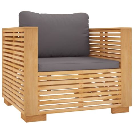 Gartensessel mit Dunkelgrauen Kissen Massivholz Teak vidaXL