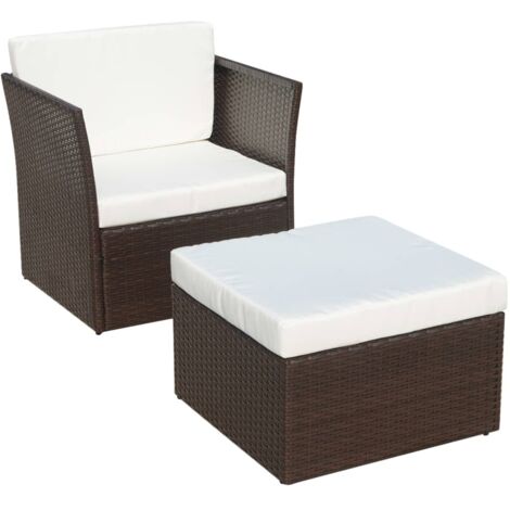 Gartensessel mit Fußhocker Poly Rattan Braun vidaXL
