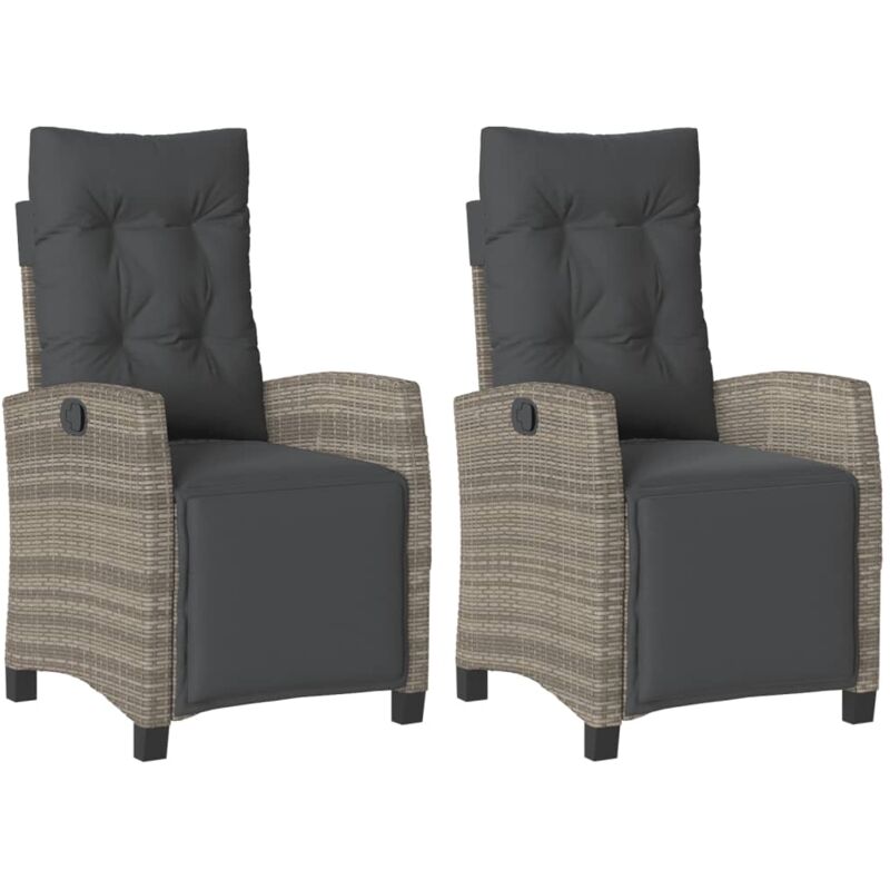 Gartensessel Mit Fußteil 2 Stk. Verstellbar Grau Poly Rattan - Vidaxl