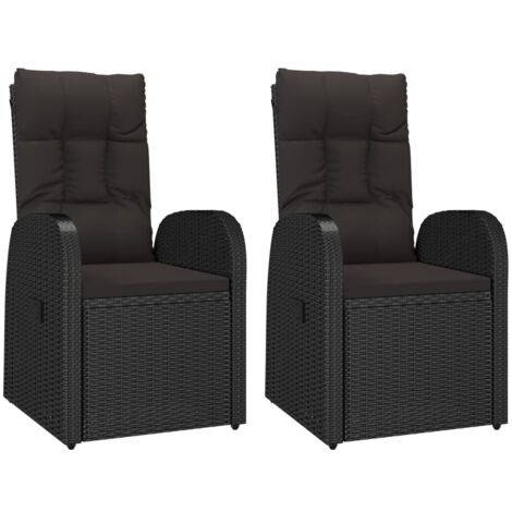 Gartensessel mit Kissen 2 Stk. Verstellbar Schwarz Poly Rattan vidaXL