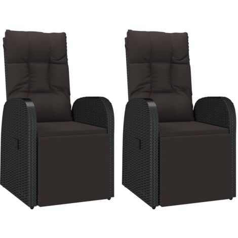 Gartensessel mit Kissen 2 Stk. Verstellbar Schwarz Poly Rattan vidaXL