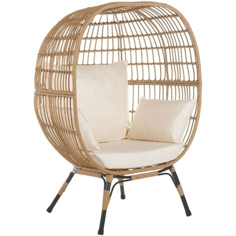 Gartensessel Natürlich / Beige aus Polyrattan inkl. Sitzkissen in Cremeweiß Terasse-/ Gartenzubehör Modernes Design