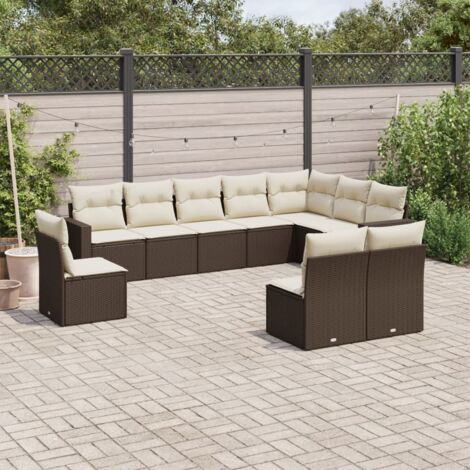 Gartenset 10-teilig mit braunen Kissen aus Geflecht