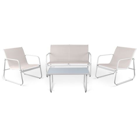 Gartenset 4-Sitzer CAPRI SAND, Outdoor Couchtisch + 2-Sitzer Sofa + 2 Sessel, weiss, UV-beständig