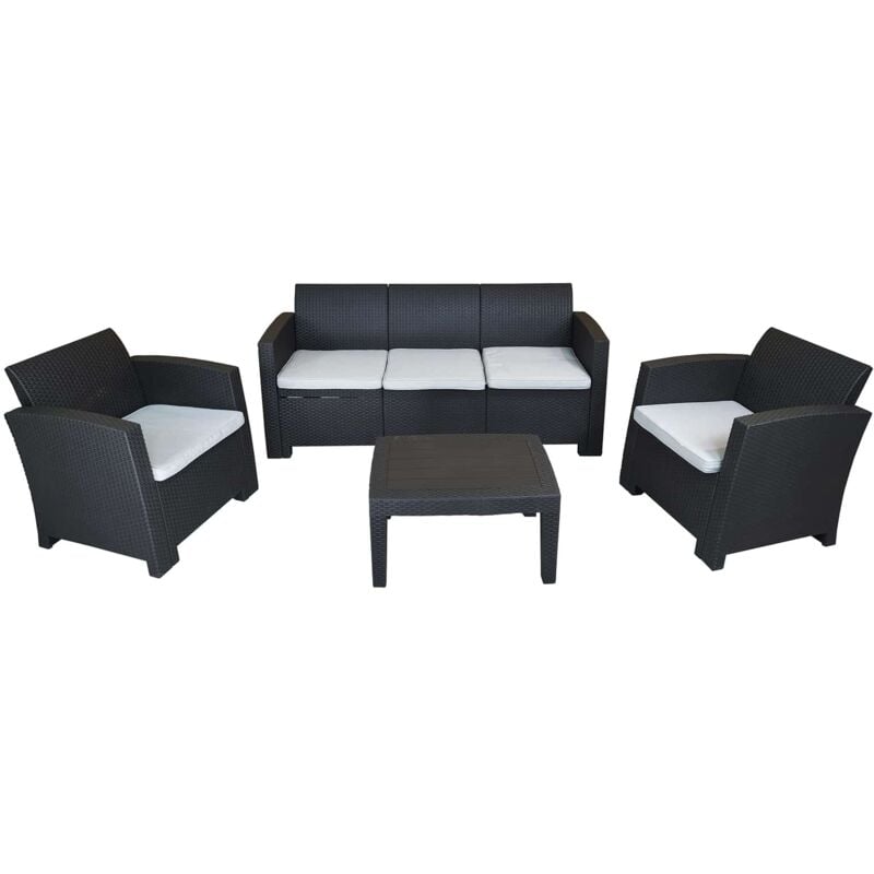 chillvert - Gartenset Salerno 1 Sofa 3 Sitzplätze+ 2 Sesseln + 1 Tisch Kunstharz Rattanoptik Grau/Anthrazit