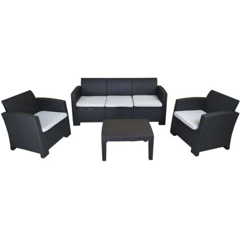 Gartenset Chillvert Salerno 1 Sofa 3 Sitzplätze+ 2 Sesseln + 1 Tisch Kunstharz Rattanoptik Grau/Anthrazit