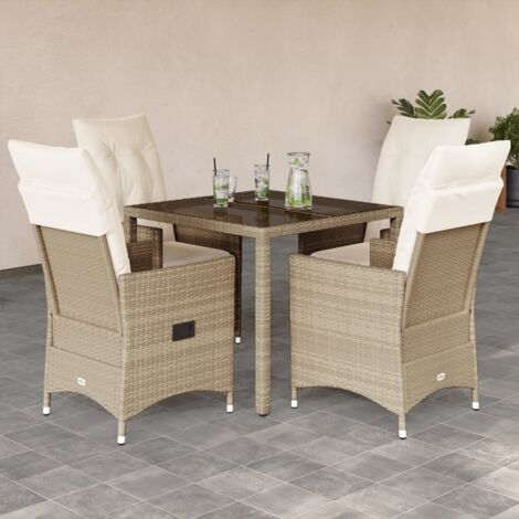 Gartenset mit Kissen 5-teilig Beige Poly-Rattan