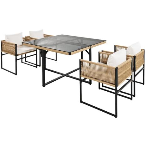 Gartenset Sitzgruppe Gartenmöbel Set Cube Essgruppe Rope Outdoor Möbel Beige