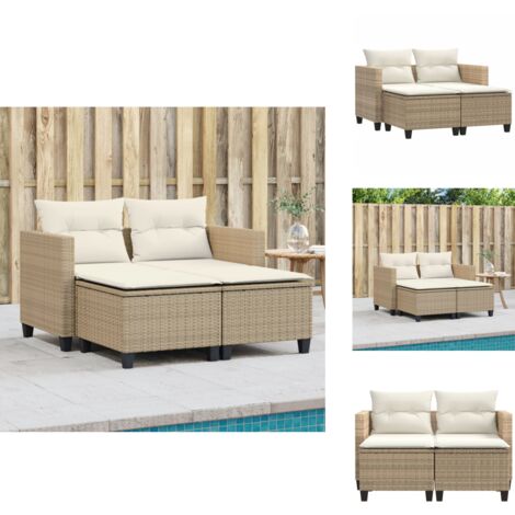 Gartensofa 2-Sitzer mit Hockern Beige Poly Rattan - Gartensofa - Outdoor Möbel - Gartenmöbel - Rattanmöbel - Lounge Set