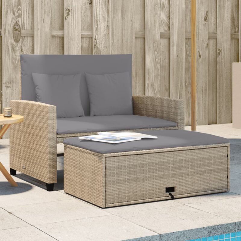 Gartensofa Mit Kissen 2-sitzer Beige Poly Rattan - Vidaxl
