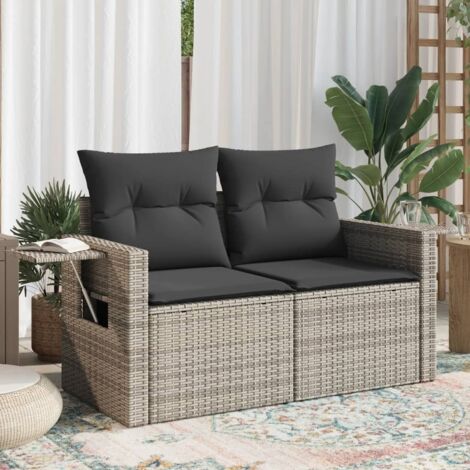 Gartensofa 2-Sitzer mit Kissen Grau Poly Rattan vidaXL