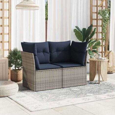 Gartensofa 2-Sitzer mit Kissen Grau Poly Rattan vidaXL