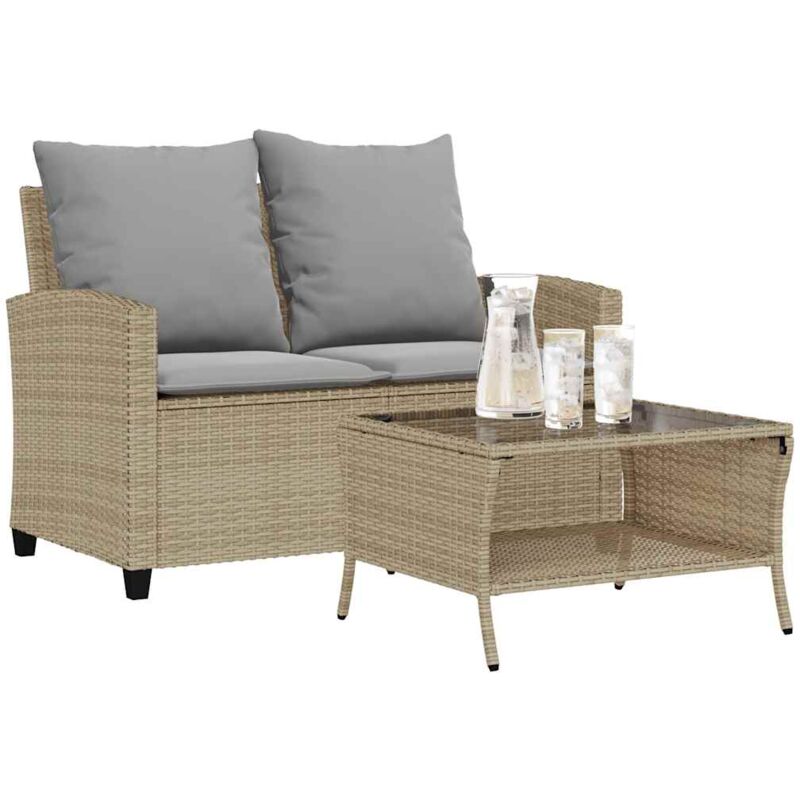 Gartensofa 2-sitzer Mit Kissen & Tisch Beige Poly Rattan - Vidaxl