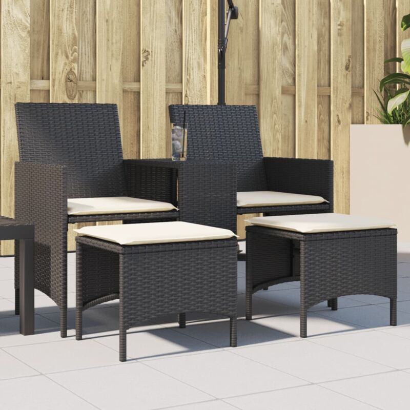 Gartensofa 2-sitzer Mit Tisch Und Hockern Schwarz Poly Rattan - Vidaxl