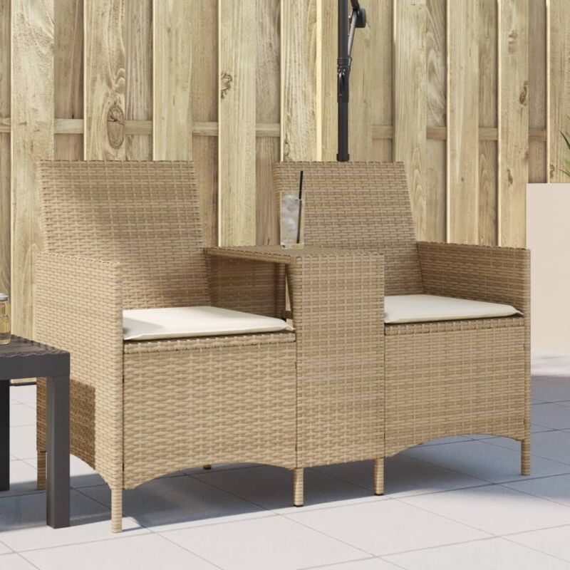 Gartensofa 2-sitzer Mit Tisch Und Kissen Beige Poly Rattan Vidaxl