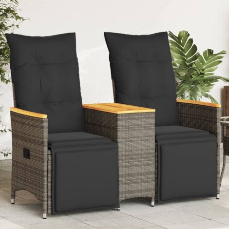 Gartensofa 2-Sitzer Verstellbar mit Tisch Grau Poly Rattan vidaXL