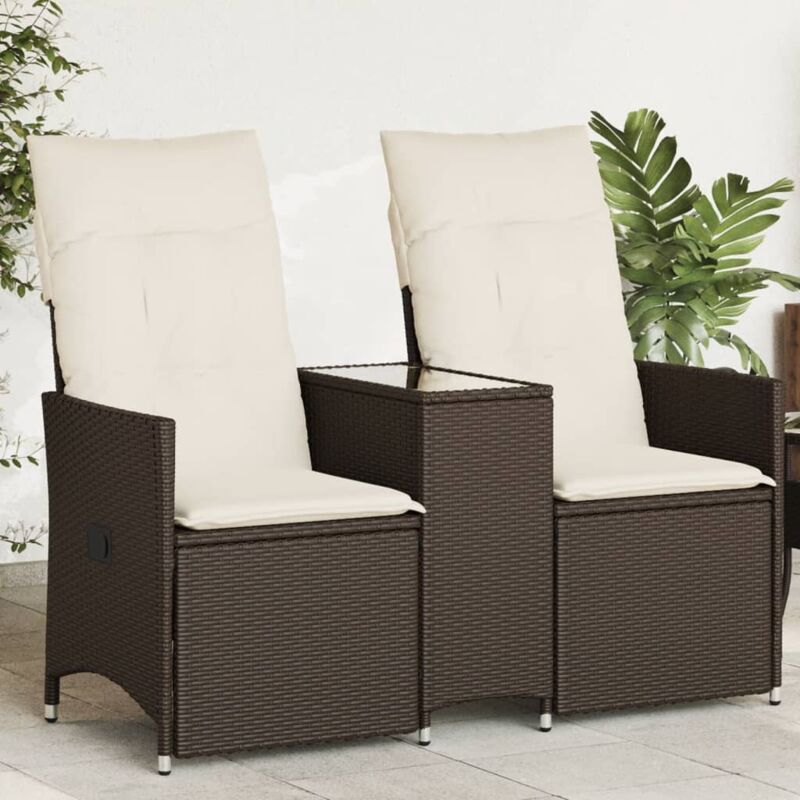 Vidaxl Gartensofa 2-sitzer Verstellbar Mit Tisch Braun Poly Rattan