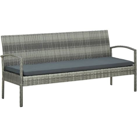 Gartensofa 3-Sitzer mit Kissen Grau Poly Rattan vidaXL