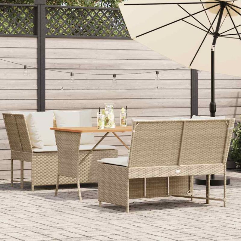 3-tlg. Garten-sofagarnitur Mit Kissen Beige Poly Rattan - Vidaxl