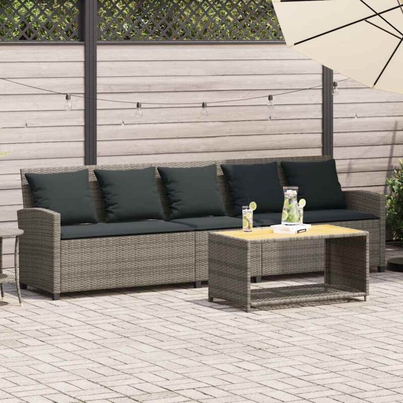 Gartensofa 5-sitzer Mit Kissen Grau Poly Rattan - Vidaxl