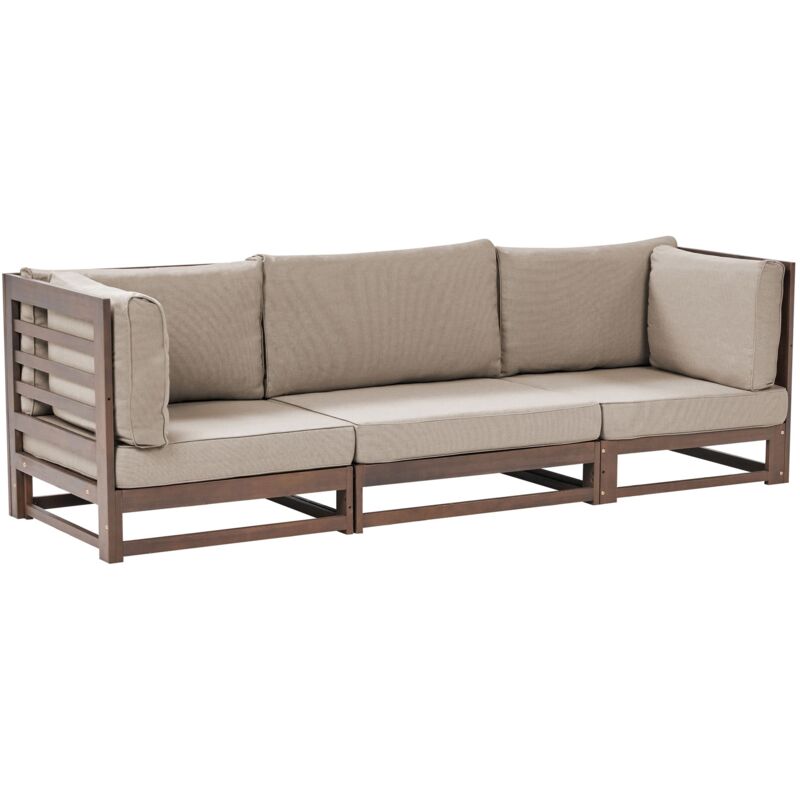 Beliani Gartensofa 3-sitzer Trani Modular Zertifiziertes Akazienholz Dunkelbraun