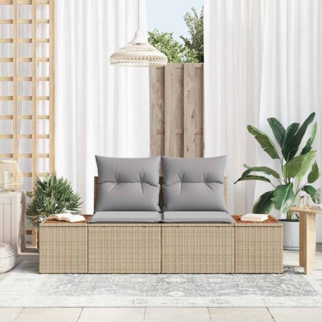 Gartensofa Beige 184 x 62 x 85cm Poly-Rattan vidaXL