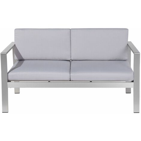 Gartensofa Hellgrau Aluminium 2-Sitzer Auflagen Outdoor